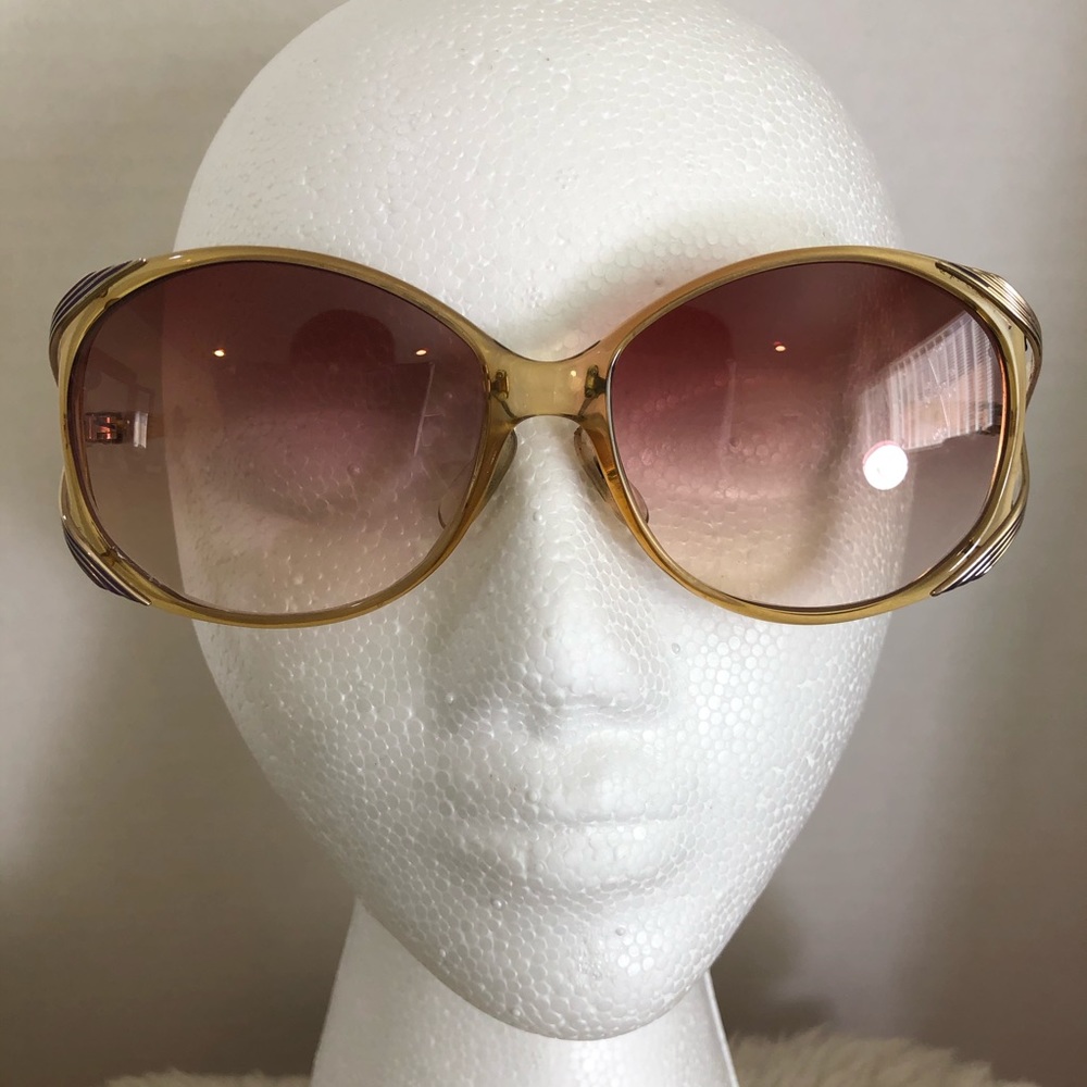 80s Christian Dior Vintage OversizedNew Lens Gold Metal Tone Amber Sunglasses - Picture 12 of 13